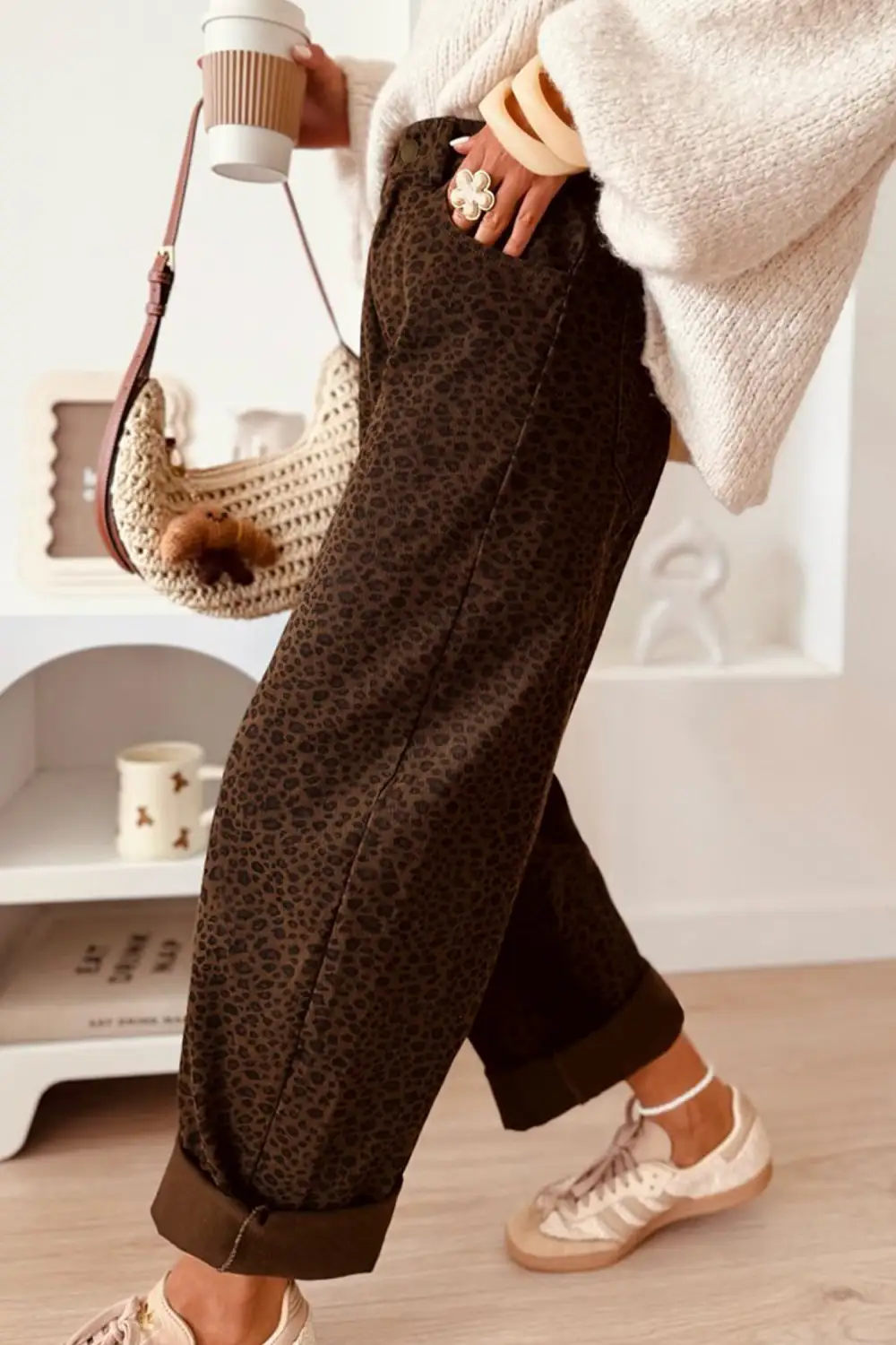 Women's Casual Leopard Print Full Length Regular Fit Jeans