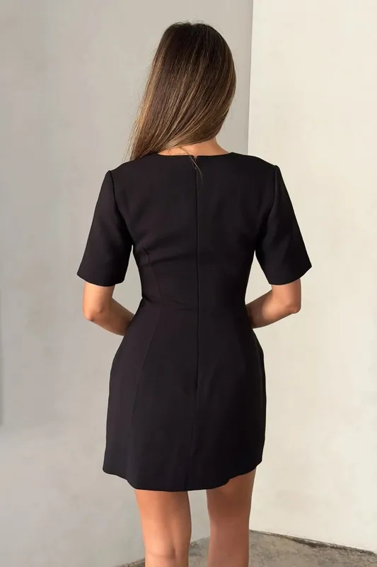 Black V-Neck Mini Dress