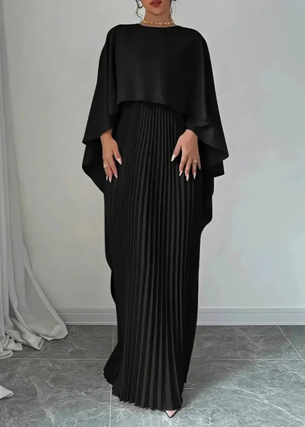  Pleated Cape Maxi Dress