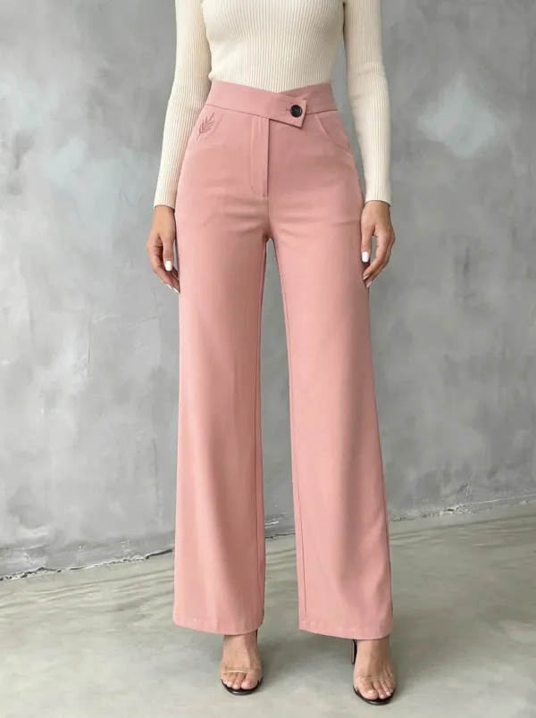Women's Versatile All Day Leaf Embroidered Mid Rise Straight Leg Pants