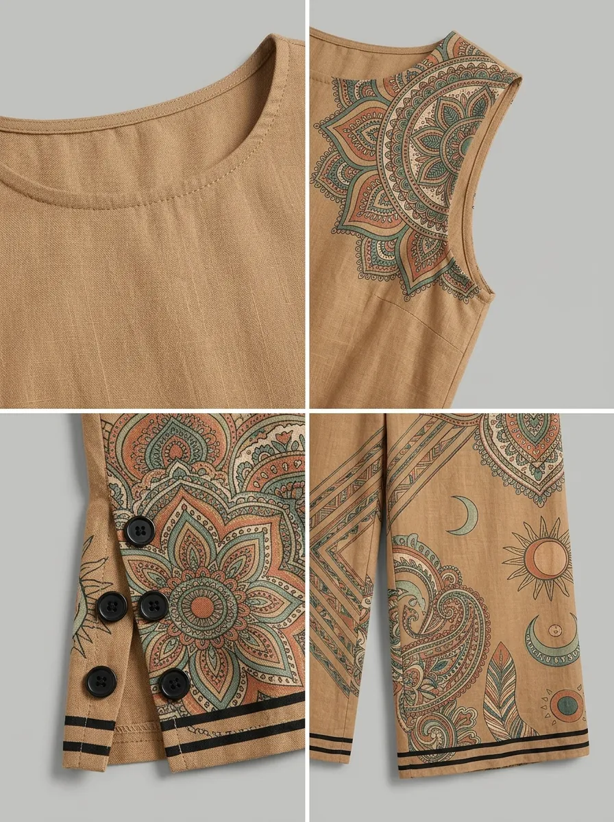 Women's Bohemian Mandala Sun Moon Printed Sleeveless Set