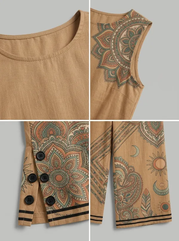 Women's Bohemian Mandala Sun Moon Printed Sleeveless Set