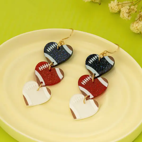 Gameday Glittery Football Heart Drop