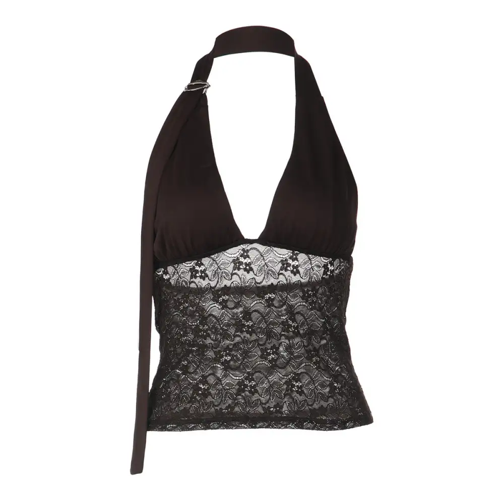 Lace Spliced V-Neck Halter Top