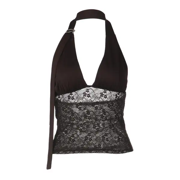 Lace Spliced V-Neck Halter Top