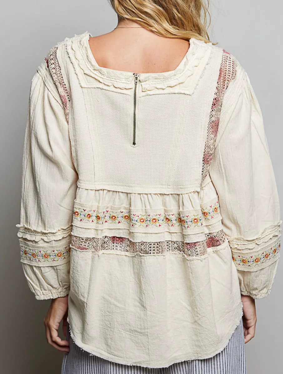Lace Relaxed Long Sleeve Blouse