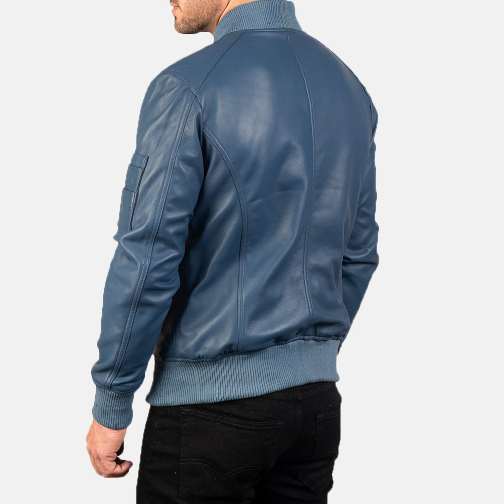 Men's Tonal Detail Bomber Leather Jacket