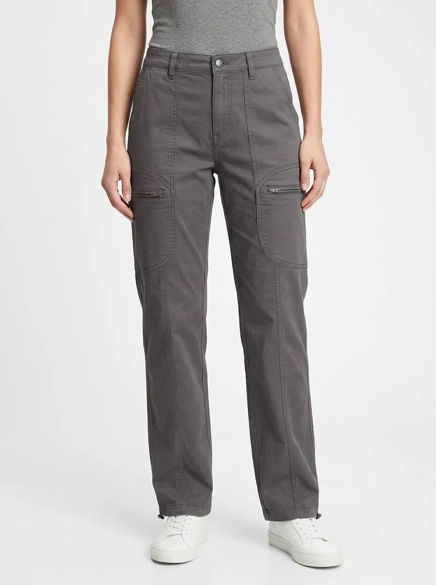 Women's Mid-Rise Zip-Pocket Straight-Leg Cargo Pants