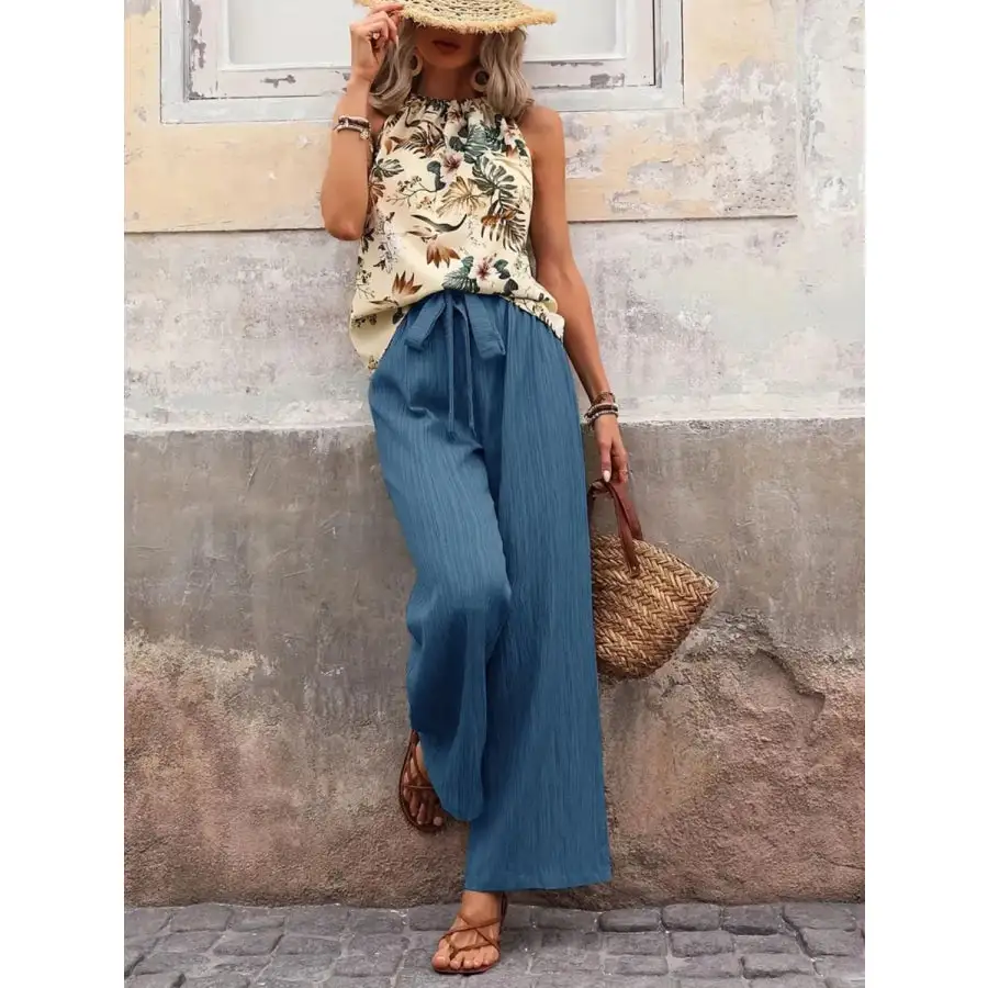Printed Tank Top and Wide Leg Pants Set
