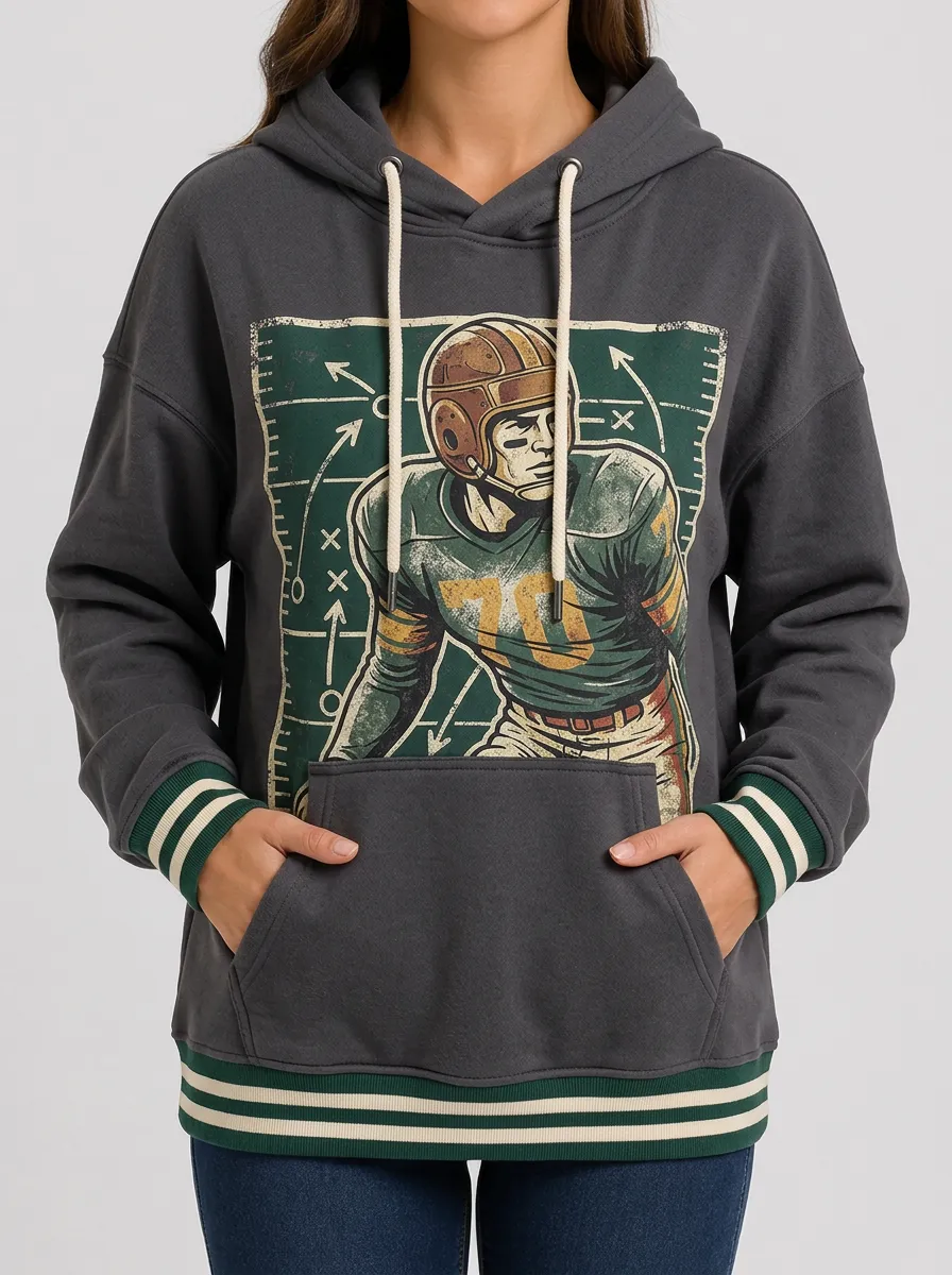Women's American Football Lover Vintage Player Printed Hoodie