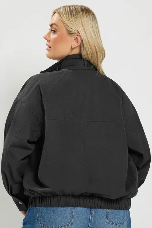 Black Funnel Neck Twill Shacket