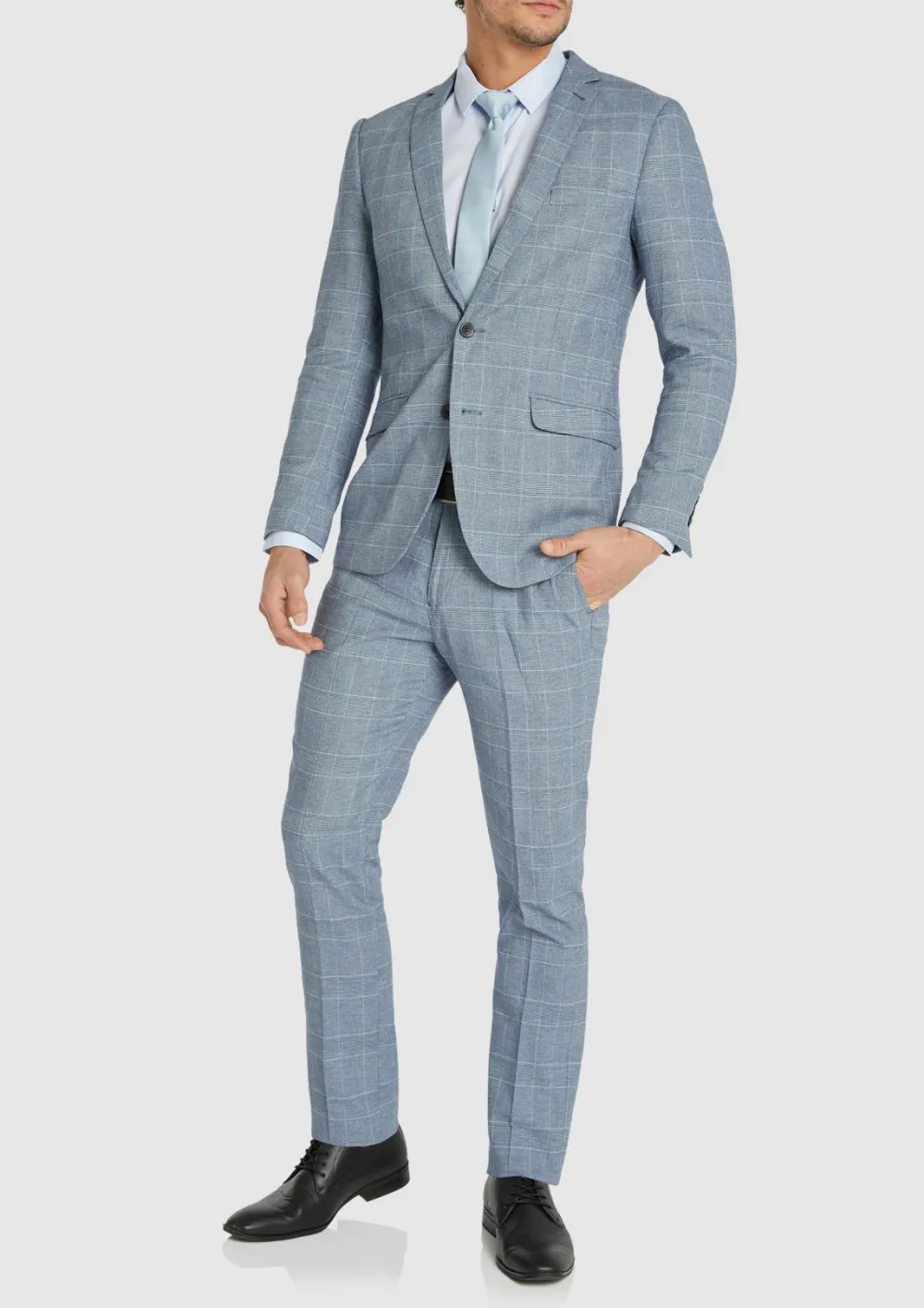 Men's Blue Classic Base Plaid Suit