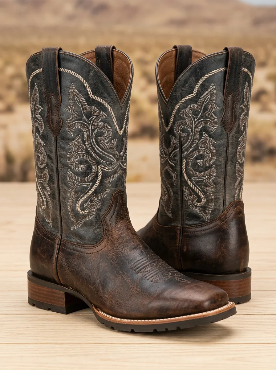 Traditional Embroidered Distressed Decorative Western Boots