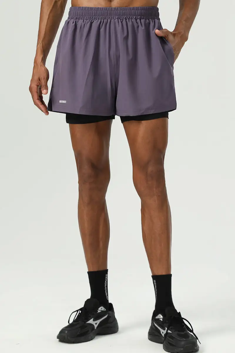 Drawstring Dual Layer Stretch Athletic Shorts