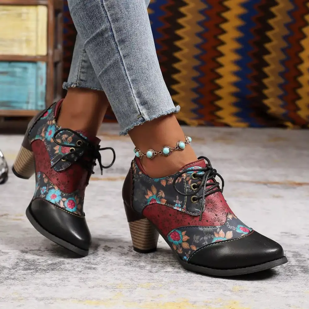 Lace Up Block Heel Ankle Boots