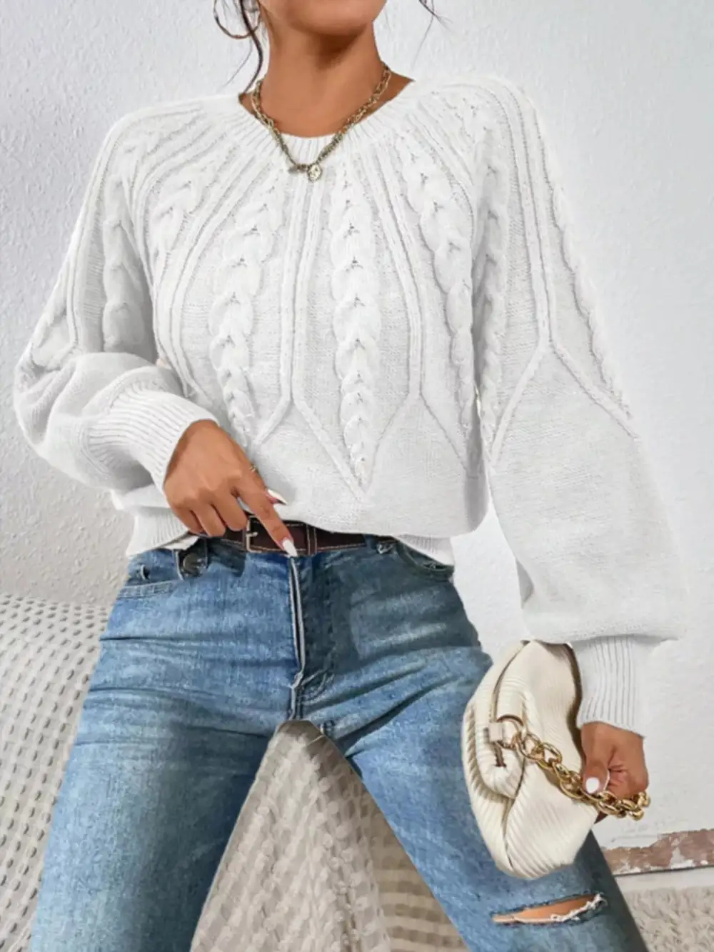 Essential Long Sleeve Cable Knit Sweater