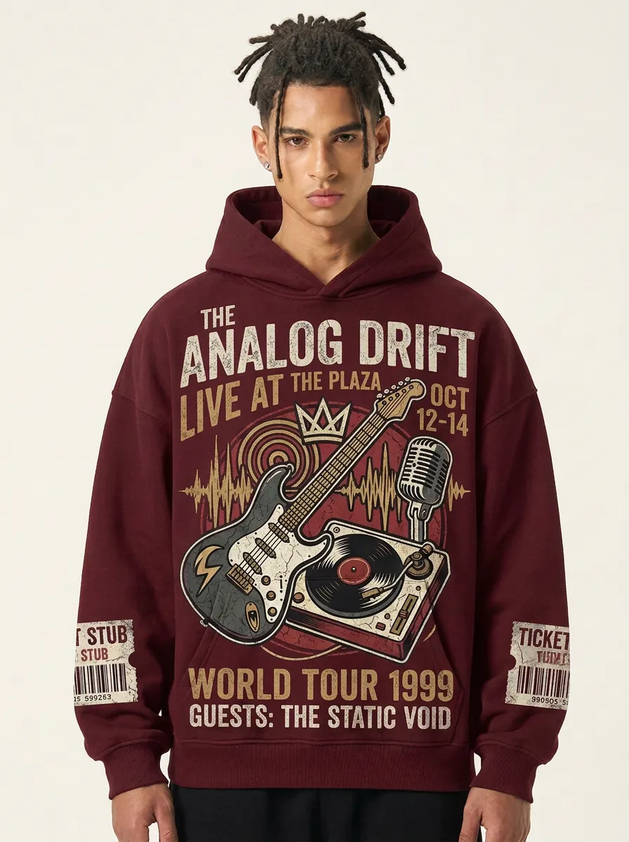 Men's Rock Band Music Lover Guitar Vinyl Record Printed Hoodie