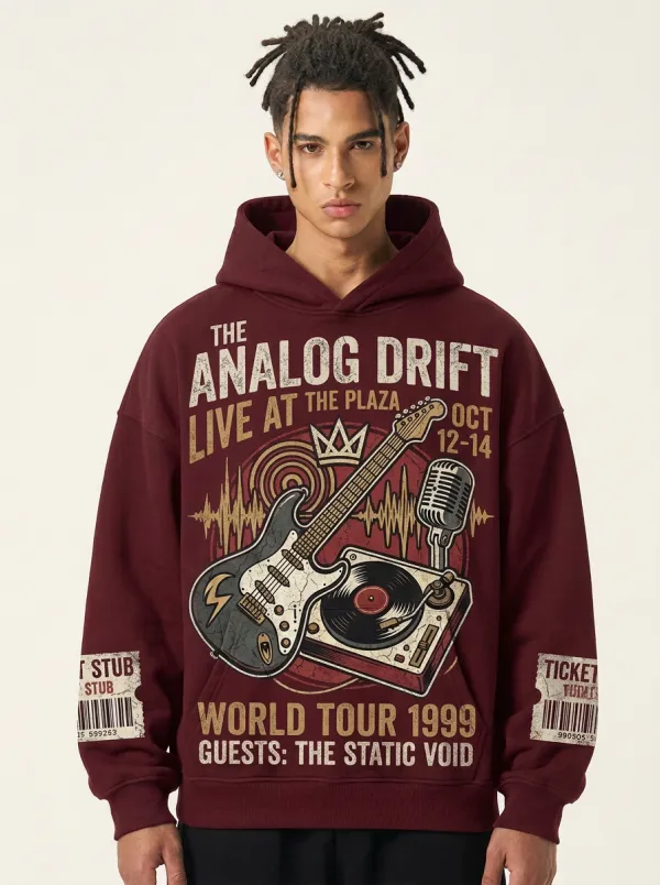 Men's Rock Band Music Lover Guitar Vinyl Record Printed Hoodie