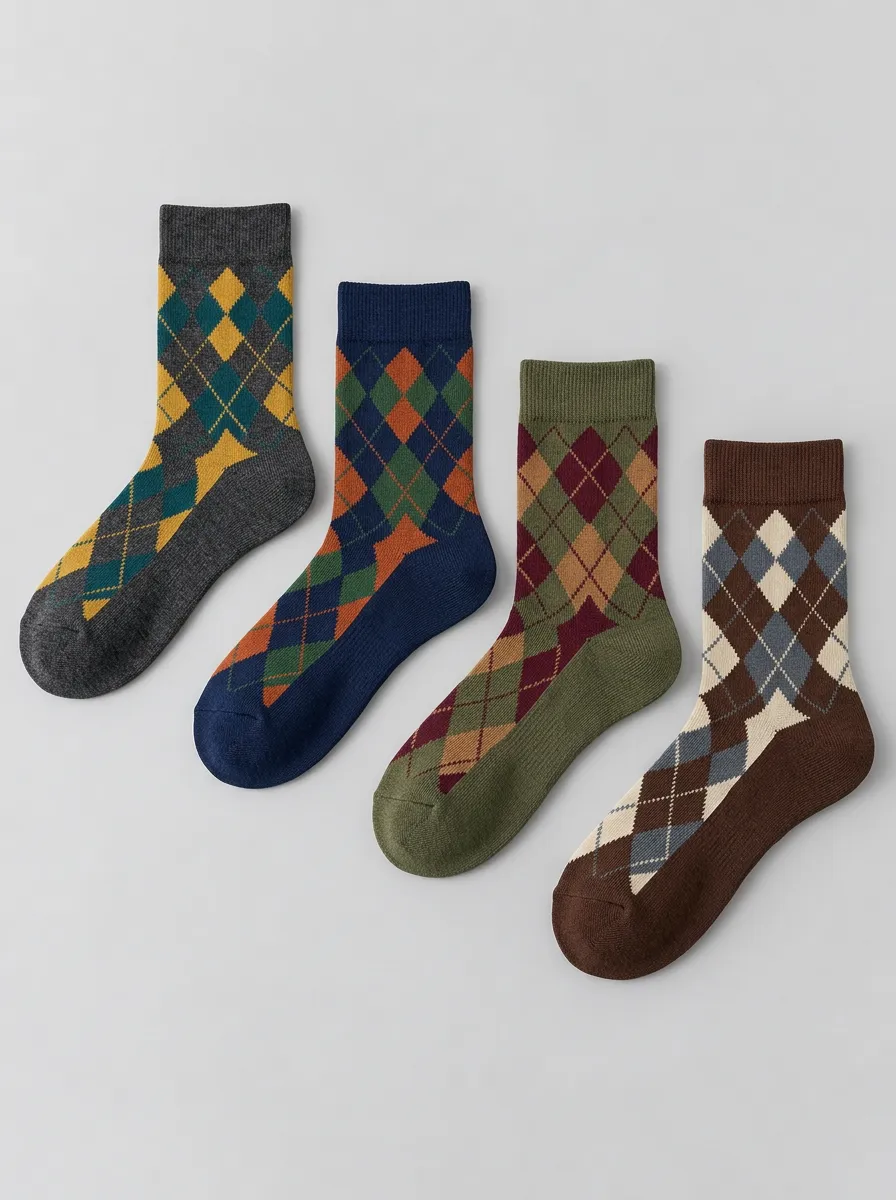Men's Vintage Argyle Pattern Printed Socks 4-Pack