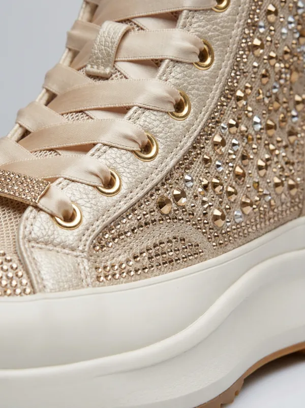 Weekend Lace-Detail Lace-Up Women's Rhinestone Platform Shoes