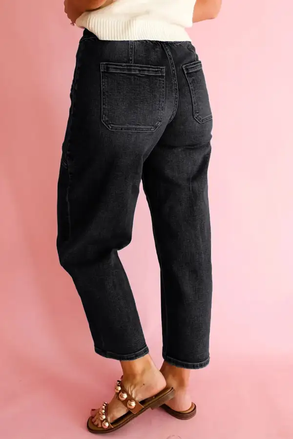 Women's Drawstring Waist Ankle Length Denim Pants With Pocket Detail