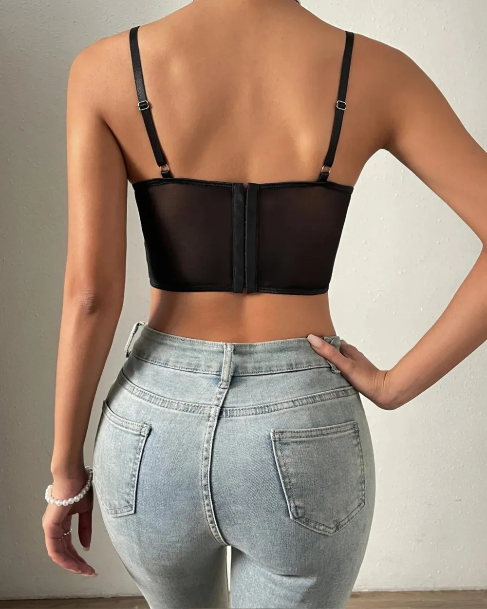 Lace Bra with Pearl Chain Detail