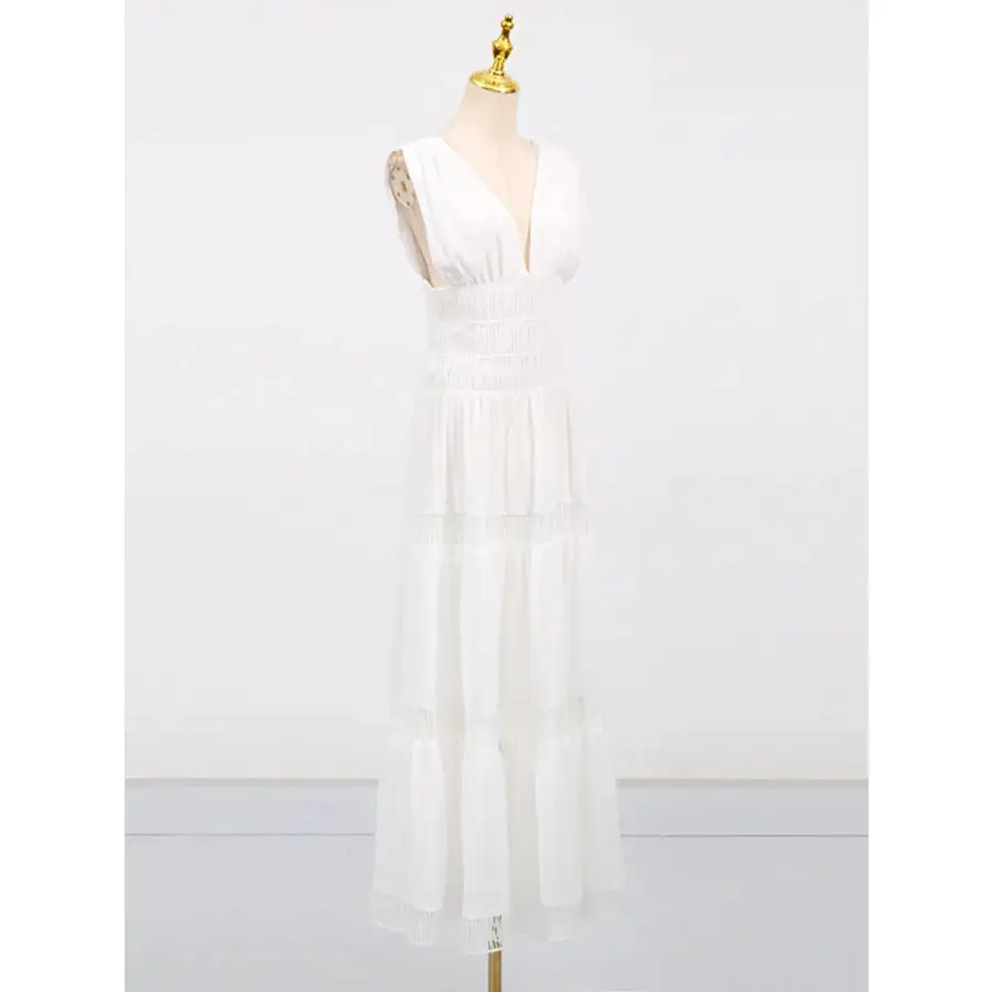 Tiered V Neck Sleeveless Maxi Dress