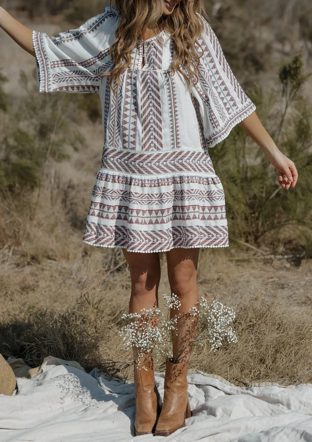 Geometric Half Sleeve Dress