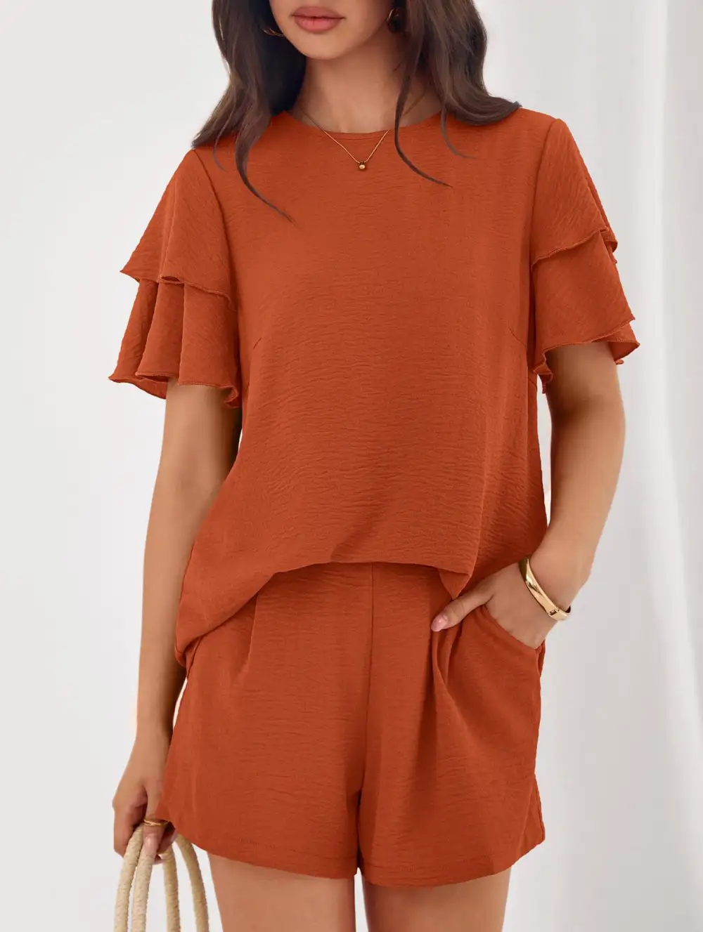 Crew Neck Top Two Piece Set