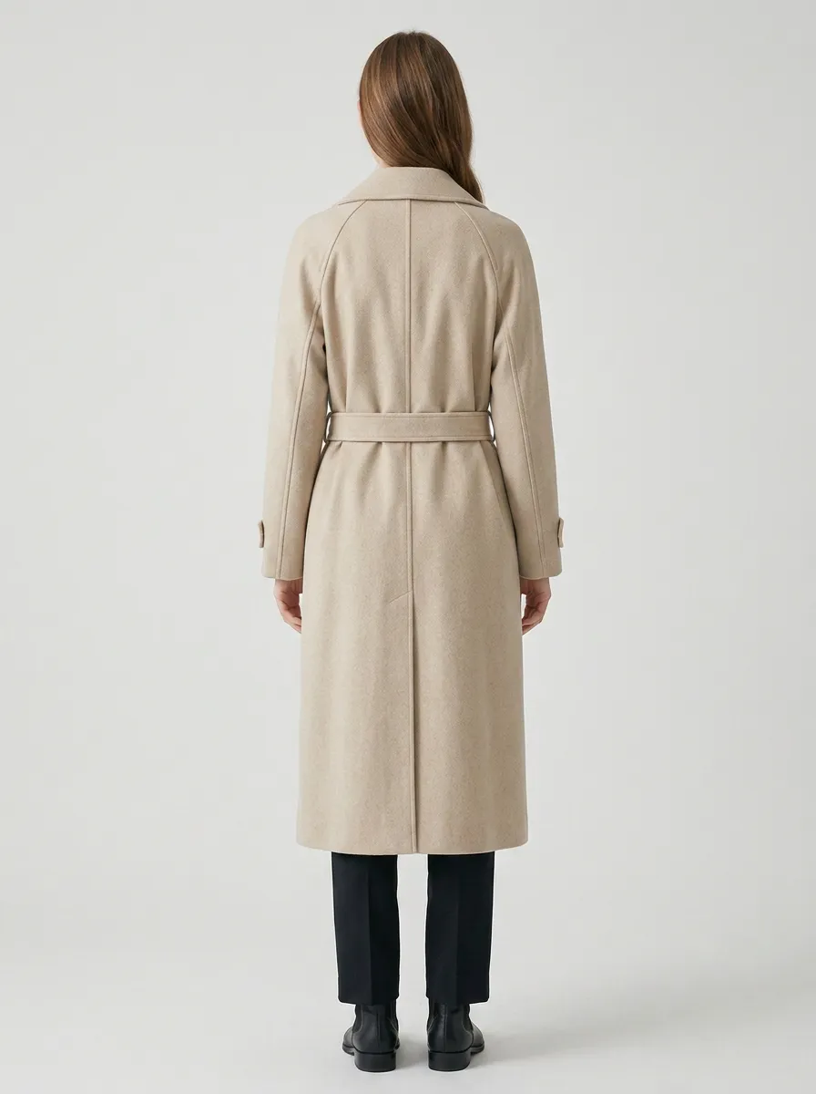 Women's Refined Belted Minimalist Long Trench Coat
