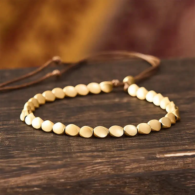 Copper Irregular Shaped Bead String Bracelet