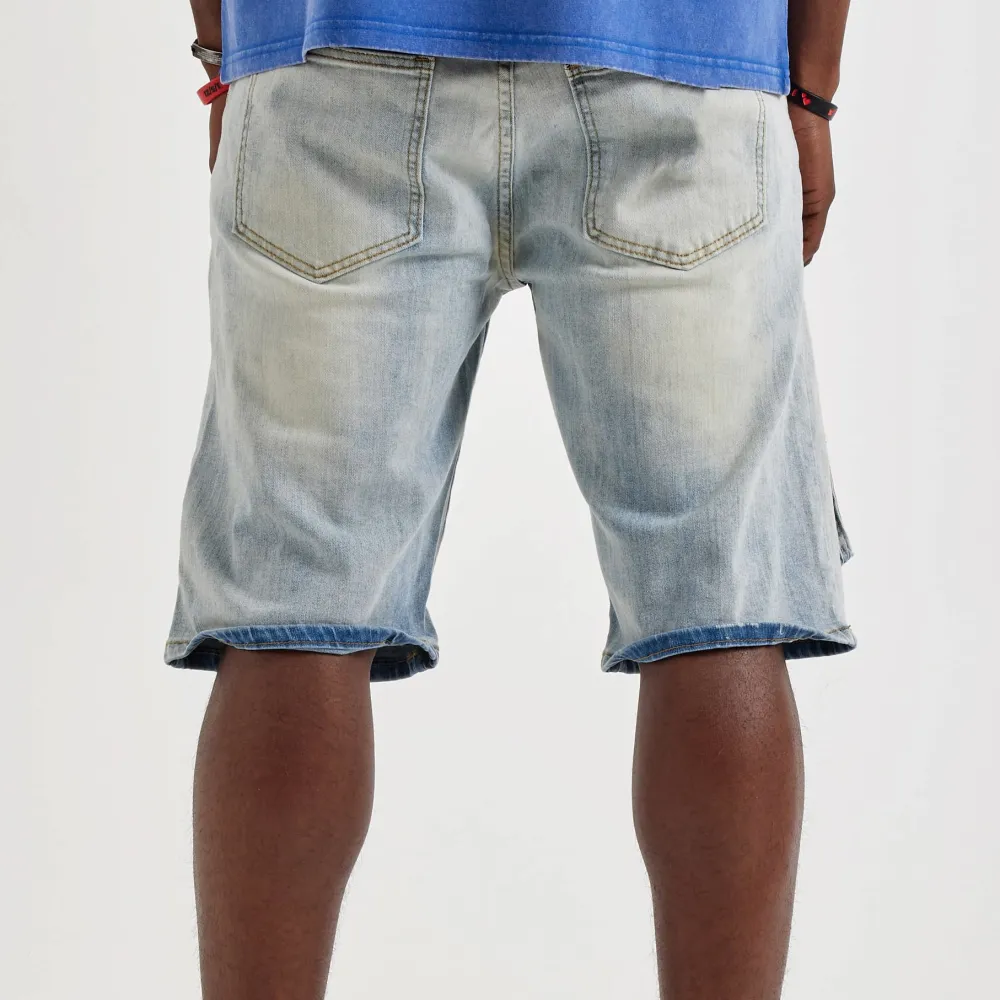 Relaxed Denim Cargo Shorts