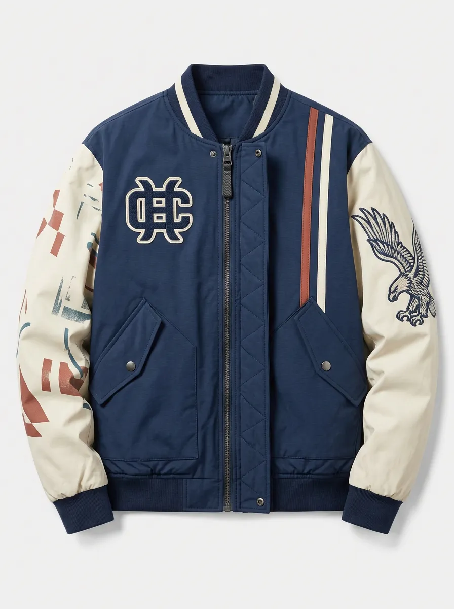 Men's Varsity Eagle Graphic Printed Bomber Jacket