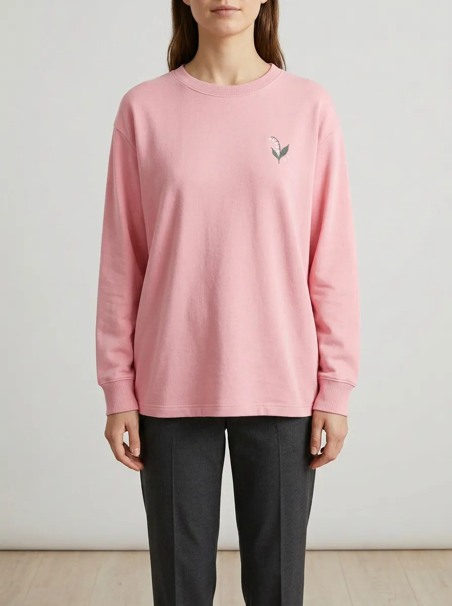 Women's Embroidered Lily of the Valley Long-Sleeve Sweatshirt