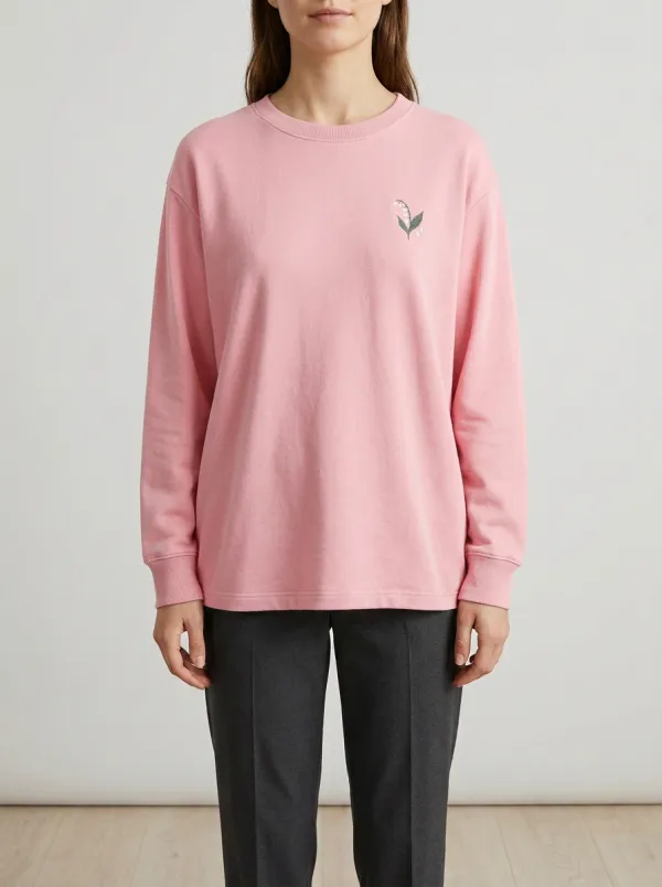 Women's Embroidered Lily of the Valley Long-Sleeve Sweatshirt