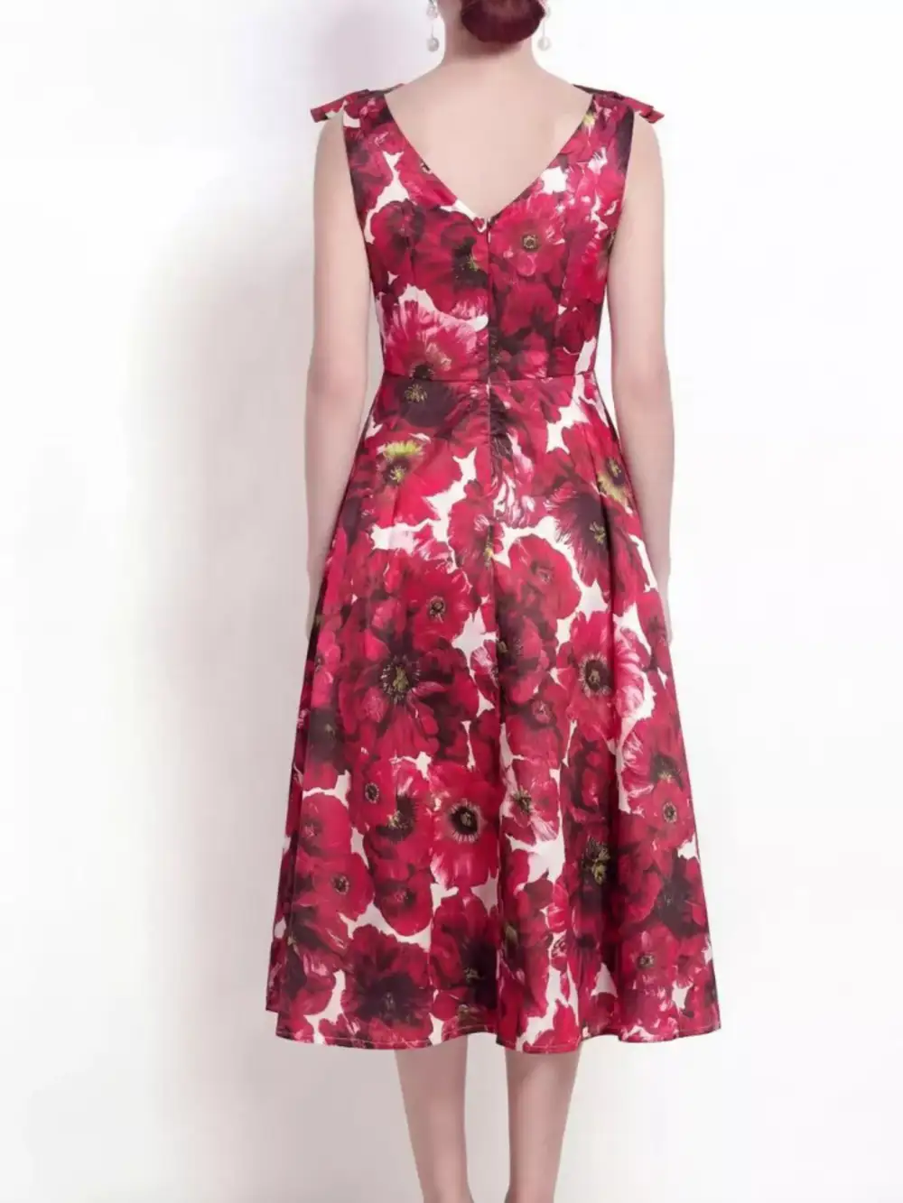Neck V-Neck Sleeveless Midi Dress