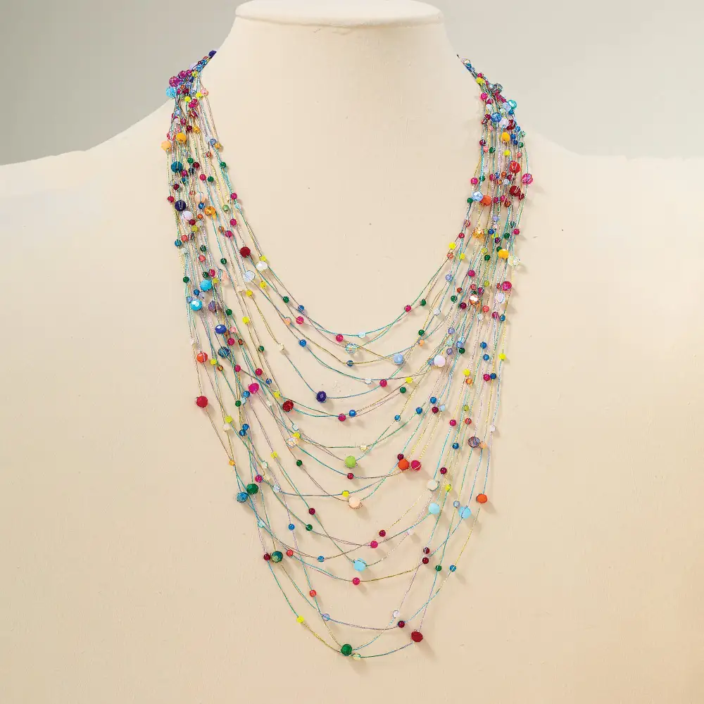 Glass Beaded Rainbow Multi Strand Necklace