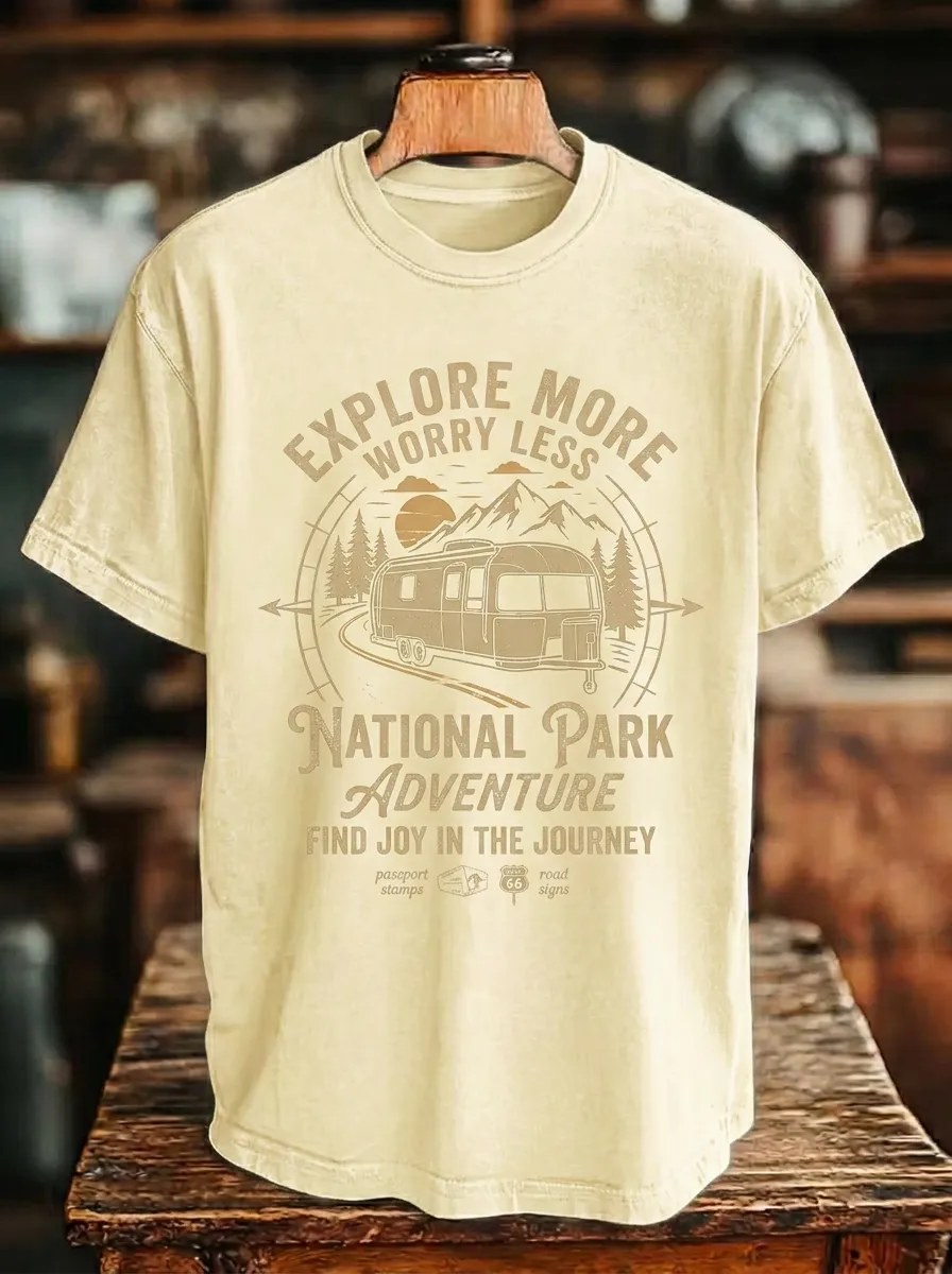 Unisex Camping Lover National Park Camper Van Printed T-shirt