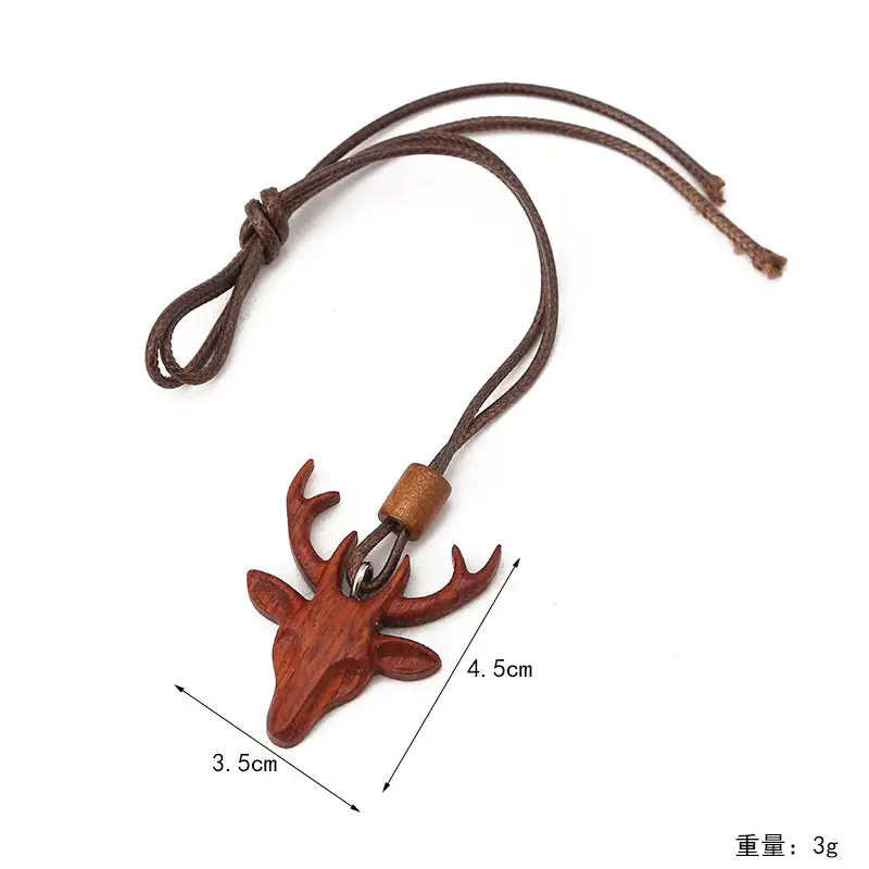 Deer Pendant Necklace Keychain Bag Charm Wooden Retro Accessory