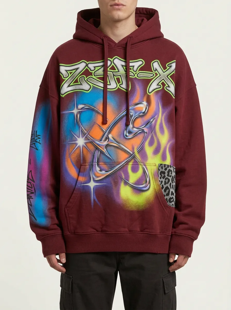 Unisex Streetwear Y2K Graffiti Flame Star Graphic Hoodie