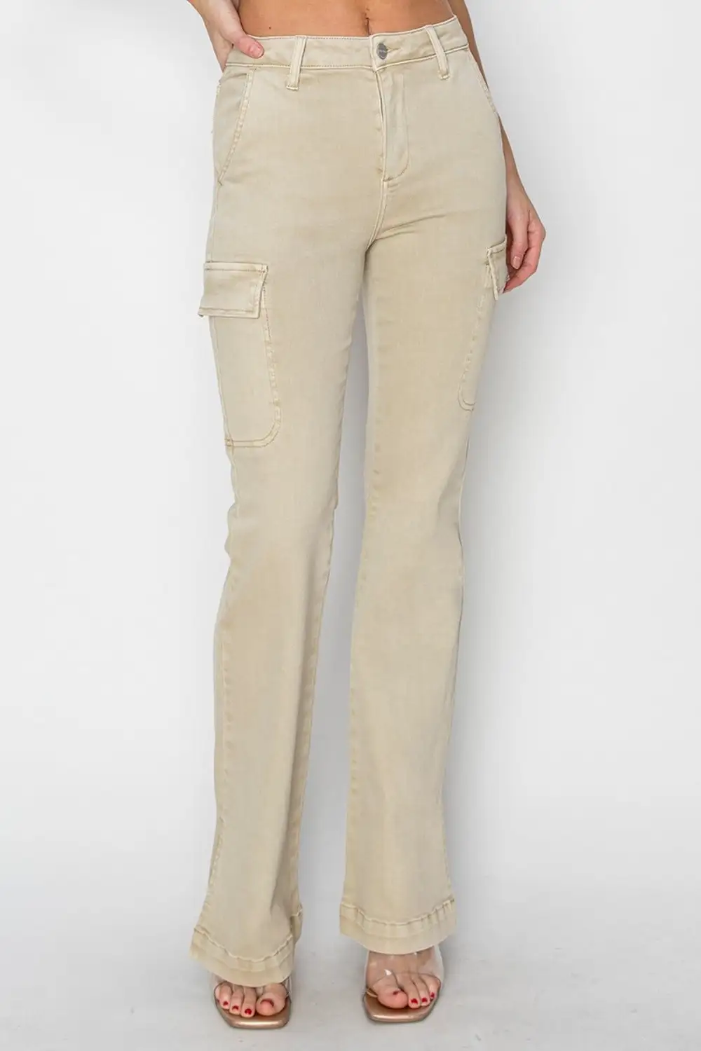 High Rise Side Slit Cargo Bootcut Denim Jeans