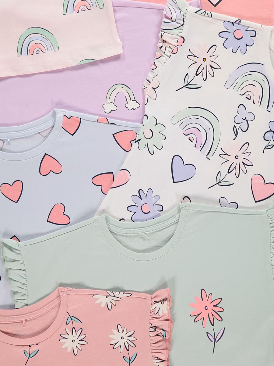 Pastel Hearts and Flowers Frill Sleeve Tops 7 Pack detail 1
