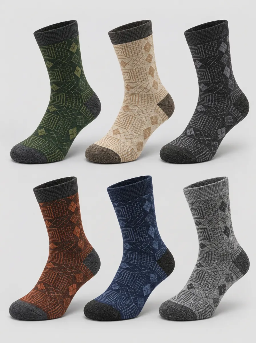 Men's Argyle Geometric Crew Socks 6-Pack