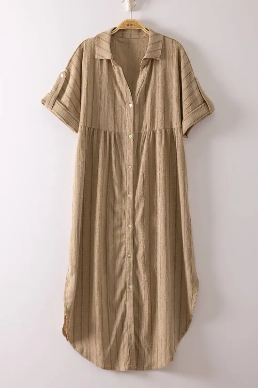 Striped Linen Midi Button-Down Shirt Dress