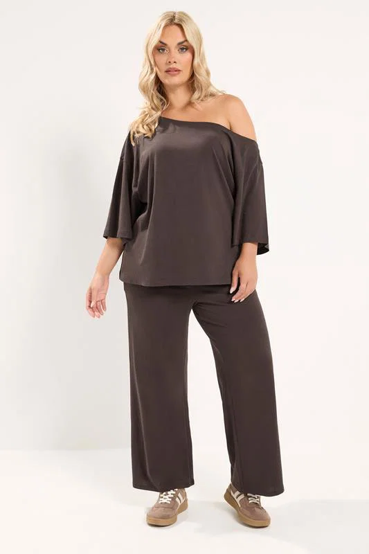 Chocolate Brown Off Shoulder Tee detail 1