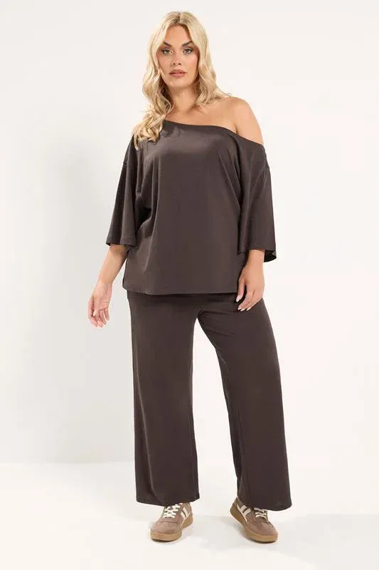 Chocolate Brown Off Shoulder Tee