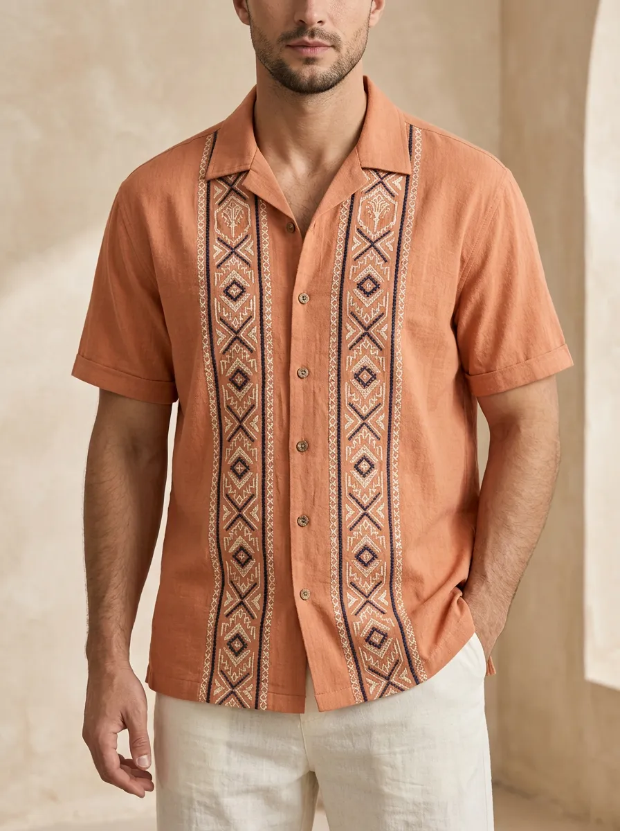 Men's Relaxed Geometric Boho Printed Shirt