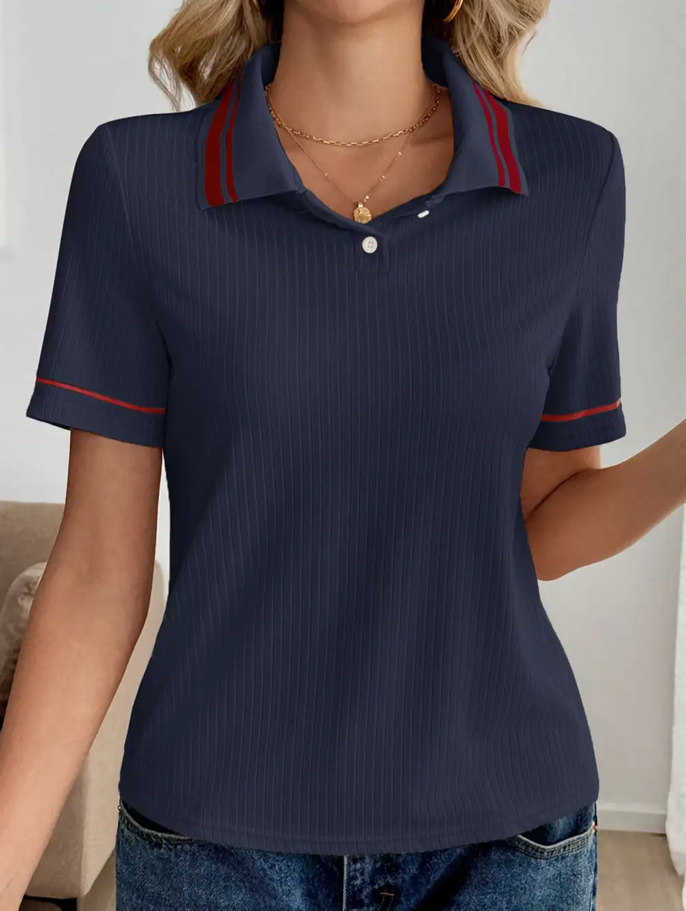 Retro Striped Collared Polo Shirt