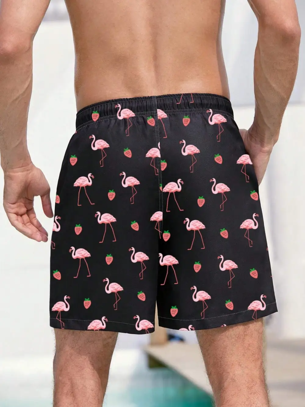 Men's Boho Flamingo Drawstring Allover Print Beach Shorts