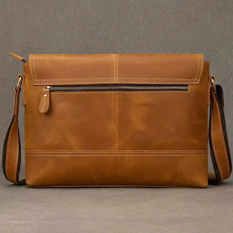 Vintage Dark Brown Leather Messenger Bag
